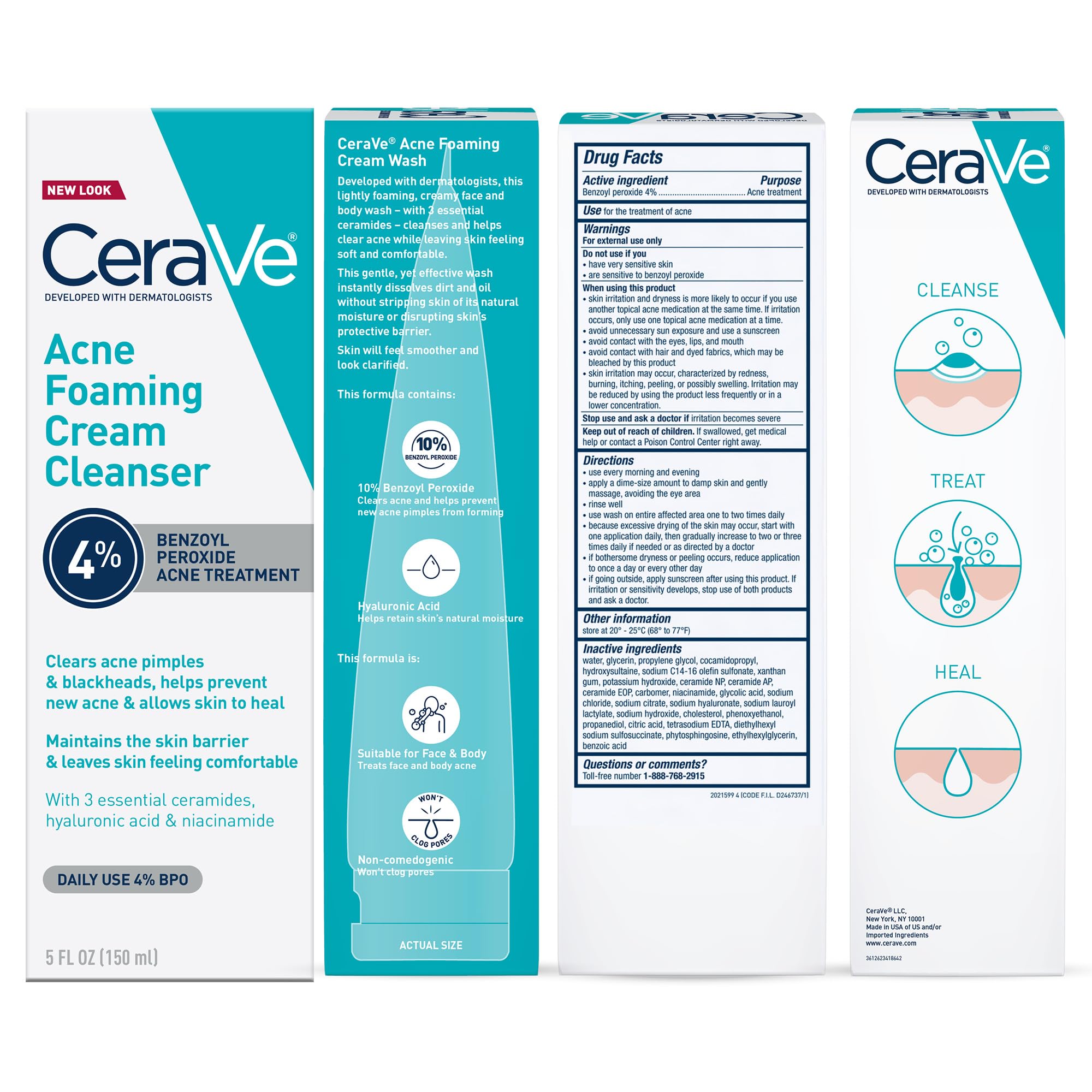 CeraVe Acne Foaming Cream Cleanser, 4% Benzoyl Peroxide Face Wash With Hyaluronic Acid, Niacinamide & Ceramides, Gentle Daily Acne Treatment For Face - Image 8
