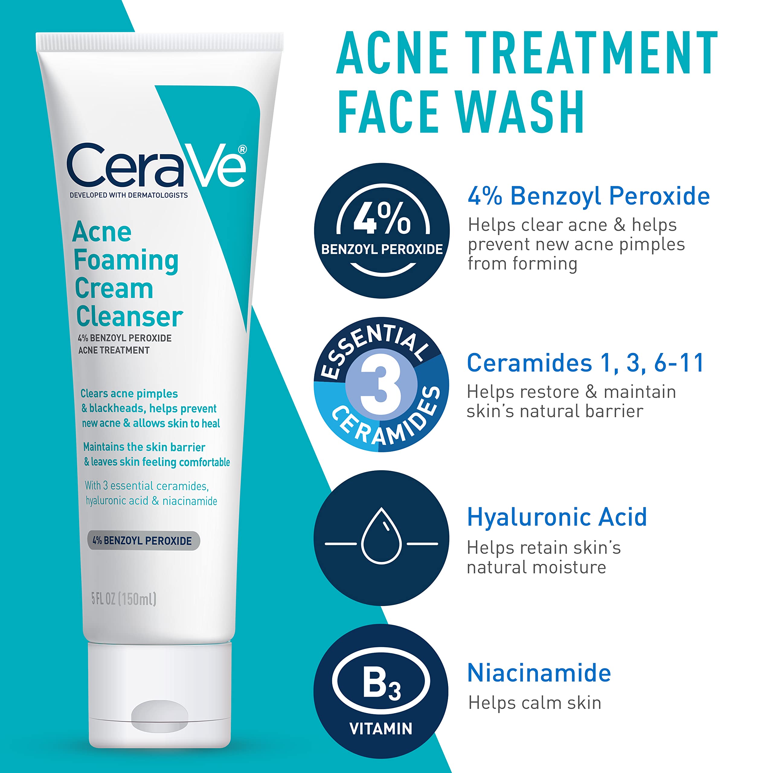 CeraVe Acne Skin Care Set, 5oz Acne Foaming Cream Cleanser + 1oz Resurfacing Retinol Serum + 2oz AM Facial Moisturizing Lotion with SPF 30 + 2oz PM Facial Moisturizing Lotion - Image 3