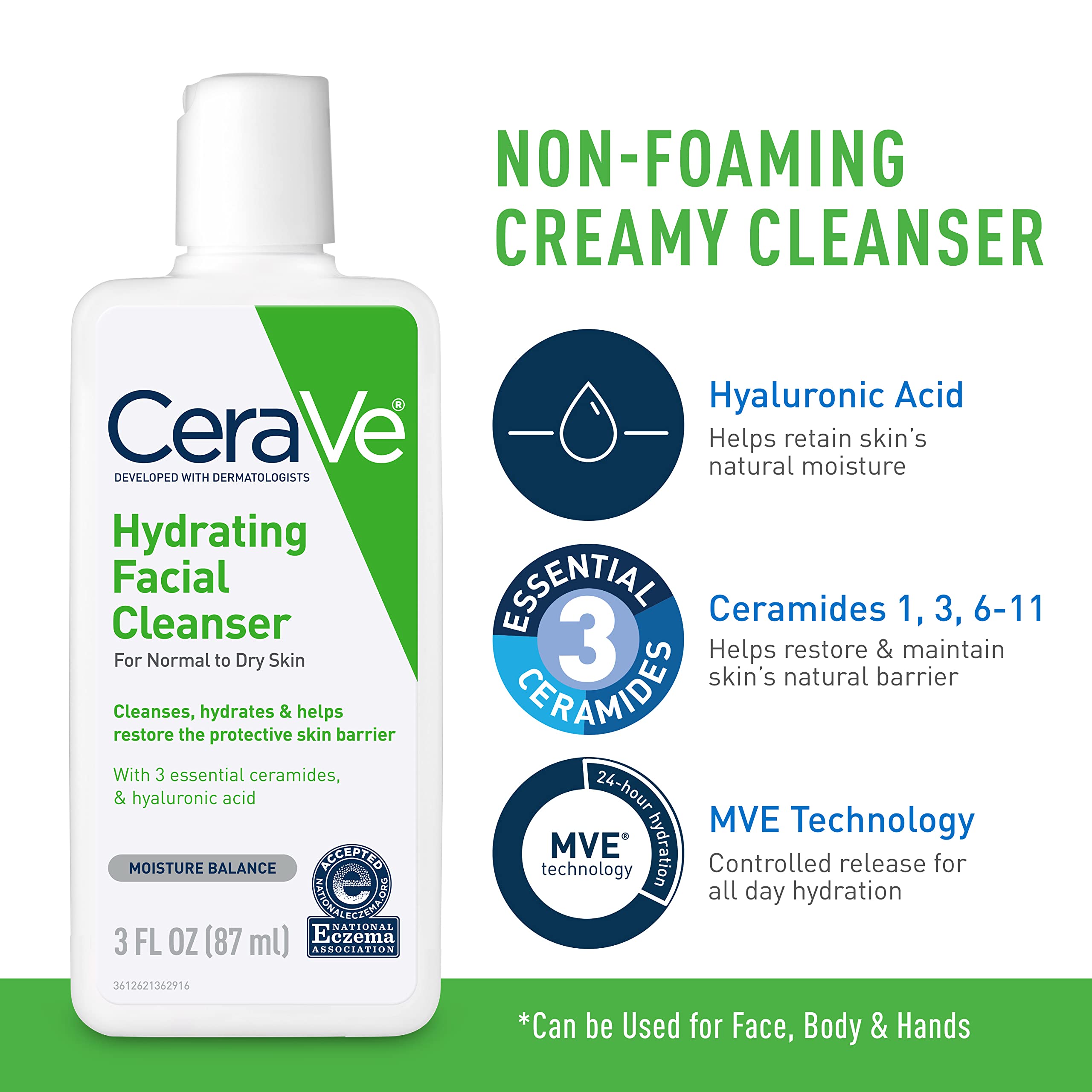 CeraVe AM Face Moisturizer with SPF, PM Face Moisturizer & Hydrating Face Wash Skin Care Routine for Morning & Night | Travel Size Toiletries | 3oz Lotion + 3oz Lotion + 3oz Cleanser - Image 3