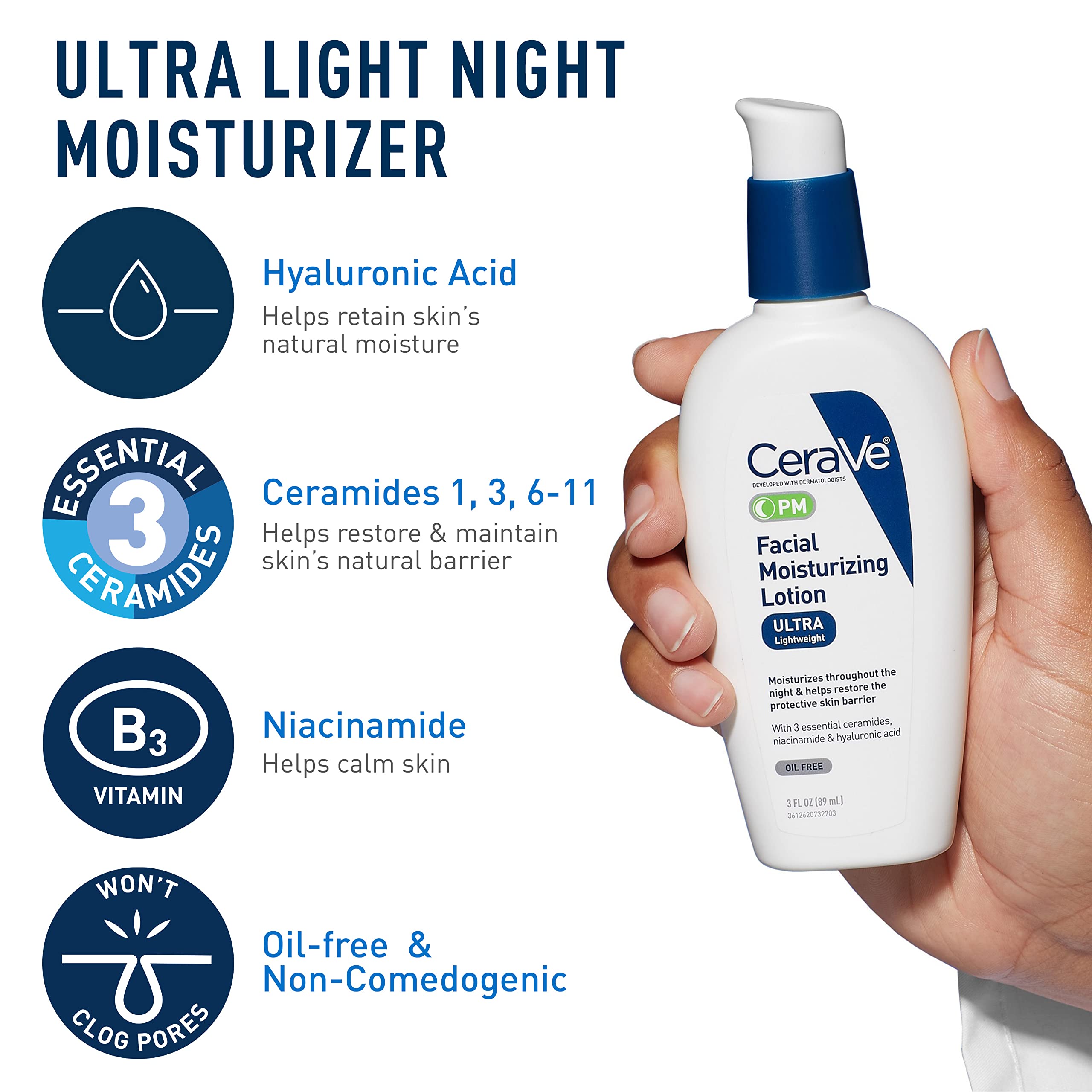 CeraVe AM Face Moisturizer with SPF, PM Face Moisturizer & Hydrating Face Wash Skin Care Routine for Morning & Night | Travel Size Toiletries | 3oz Lotion + 3oz Lotion + 3oz Cleanser - Image 5