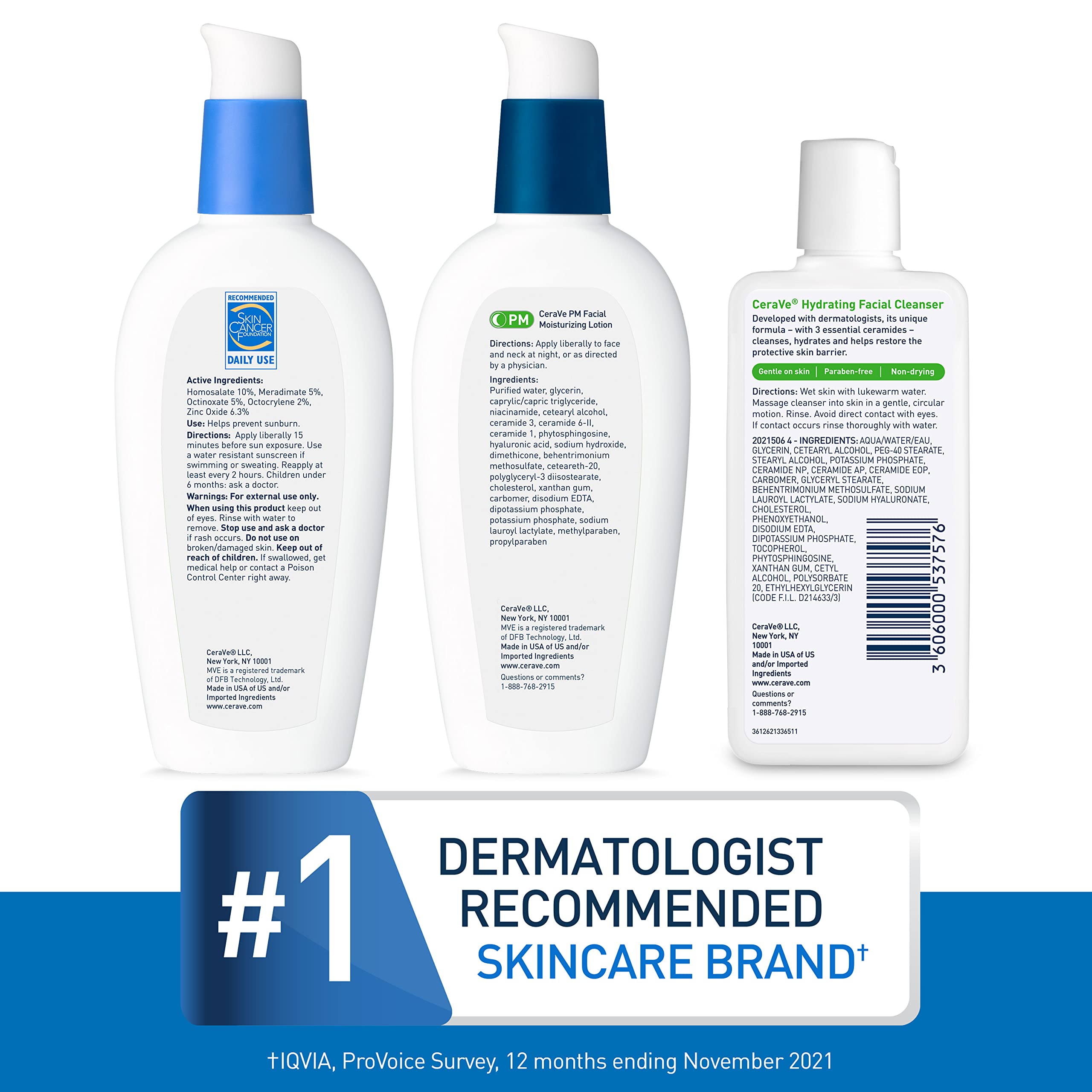 CeraVe AM Face Moisturizer with SPF, PM Face Moisturizer & Hydrating Face Wash Skin Care Routine for Morning & Night | Travel Size Toiletries | 3oz Lotion + 3oz Lotion + 3oz Cleanser - Image 6