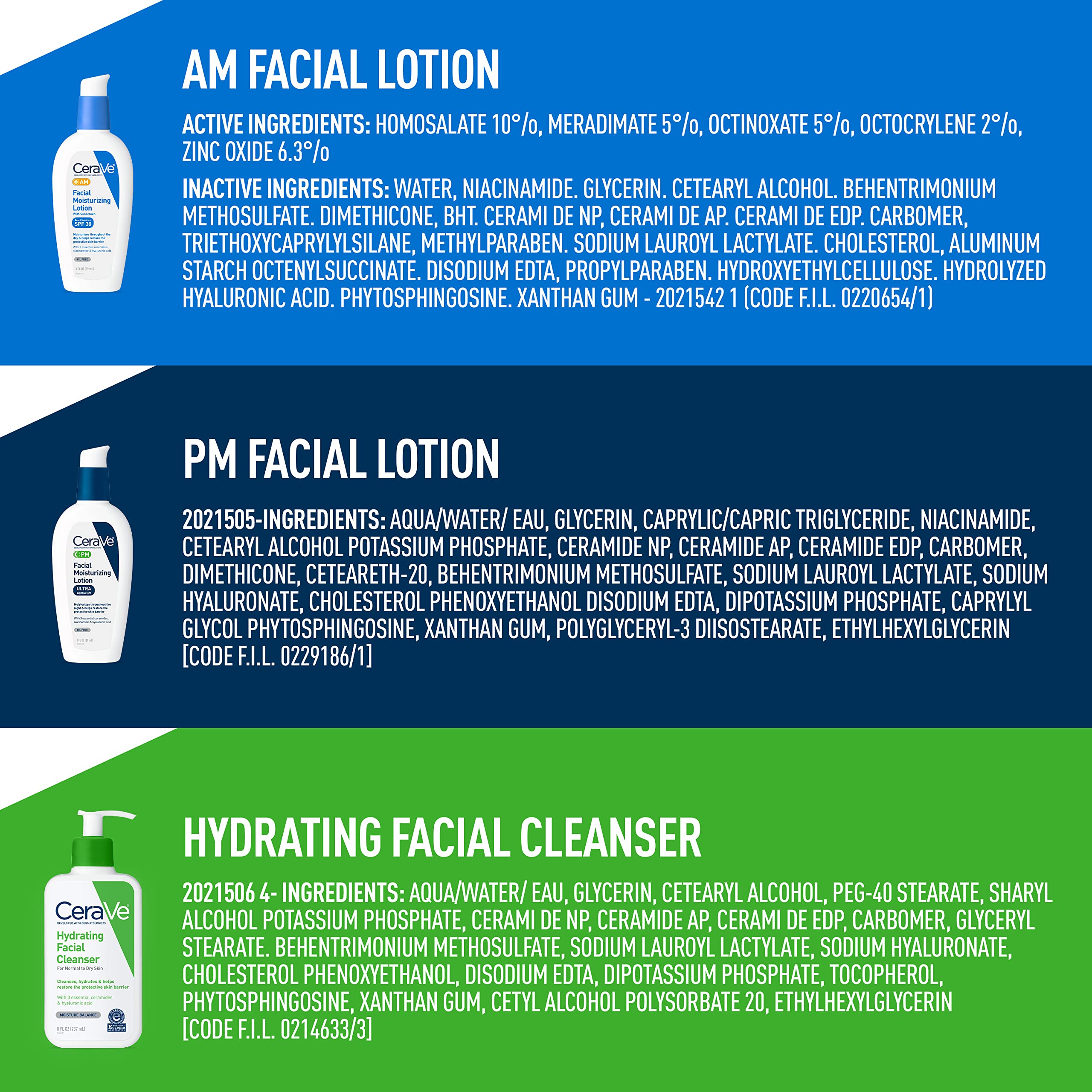 CeraVe AM Face Moisturizer with SPF, PM Face Moisturizer & Hydrating Face Wash Skin Care Routine for Morning & Night | Travel Size Toiletries | 3oz Lotion + 3oz Lotion + 3oz Cleanser - Image 7