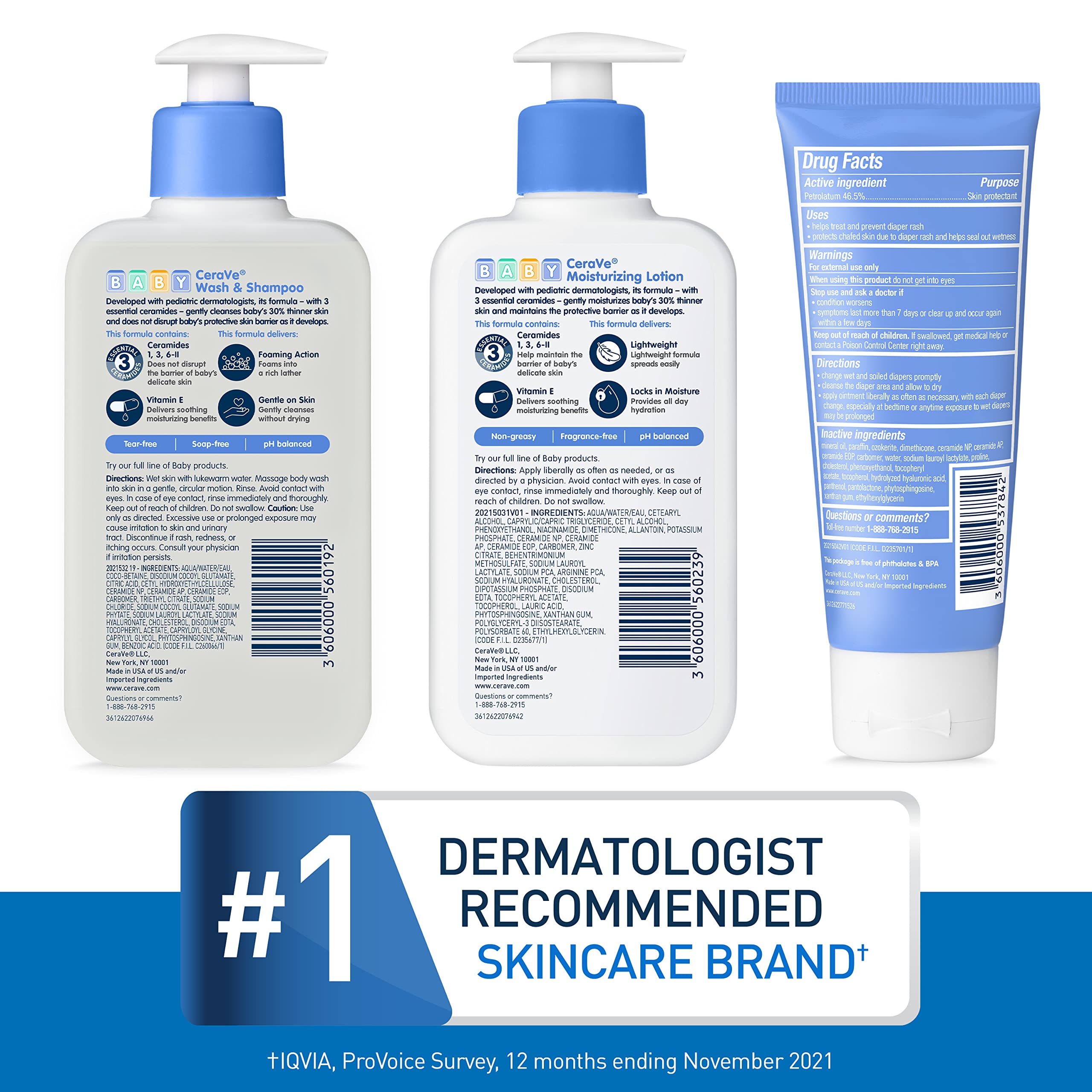 CeraVe Baby Bath Set, 8oz Wash & Shampoo + 8oz Moisturizing Lotion + 3oz Healing Ointment, Fragrance, Parabens, Phthalates, & Tear Free Baby Bath Essentials - Image 6