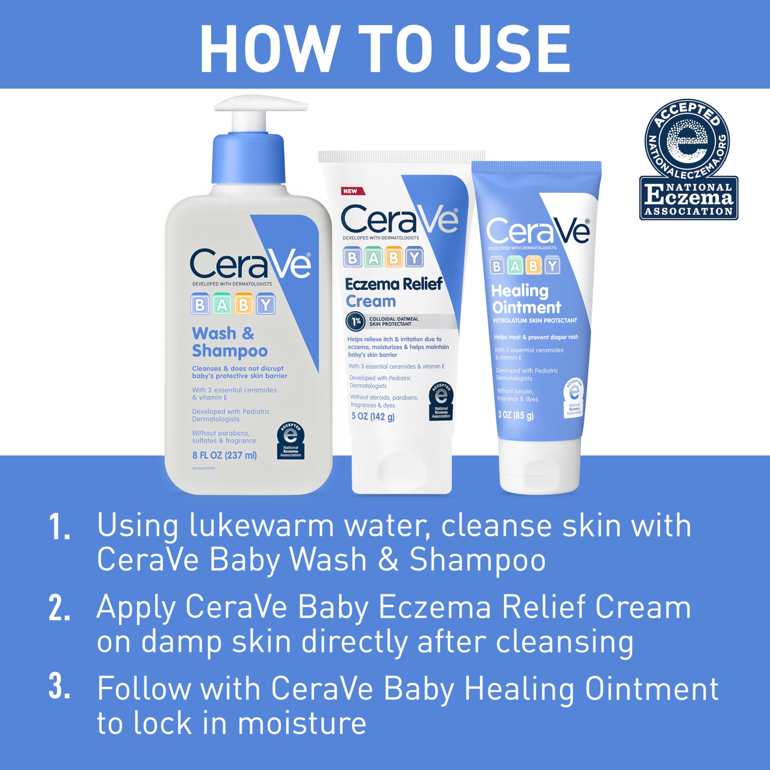 CeraVe Baby Eczema Relief Cream, 1% Colloidal Oatmeal Cream With Vitamin E & Ceramides, Soothes & Calms Itchy Skin, Developed With Pediatric Dermatologist, Fragrance Free, 5oz - Image 5