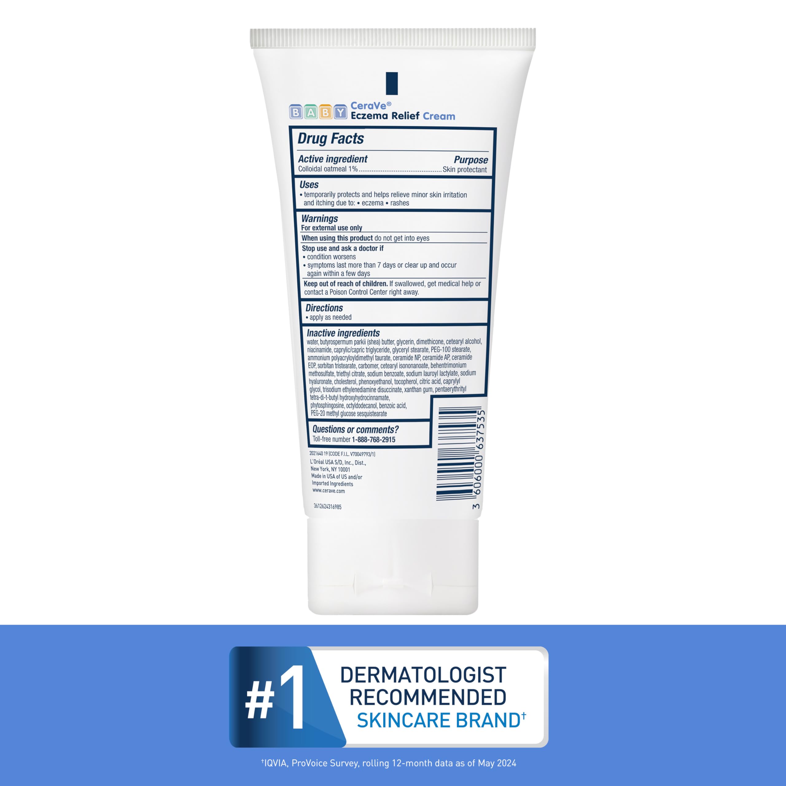 CeraVe Baby Eczema Relief Cream, 1% Colloidal Oatmeal Cream With Vitamin E & Ceramides, Soothes & Calms Itchy Skin, Developed With Pediatric Dermatologist, Fragrance Free, 5oz - Image 7