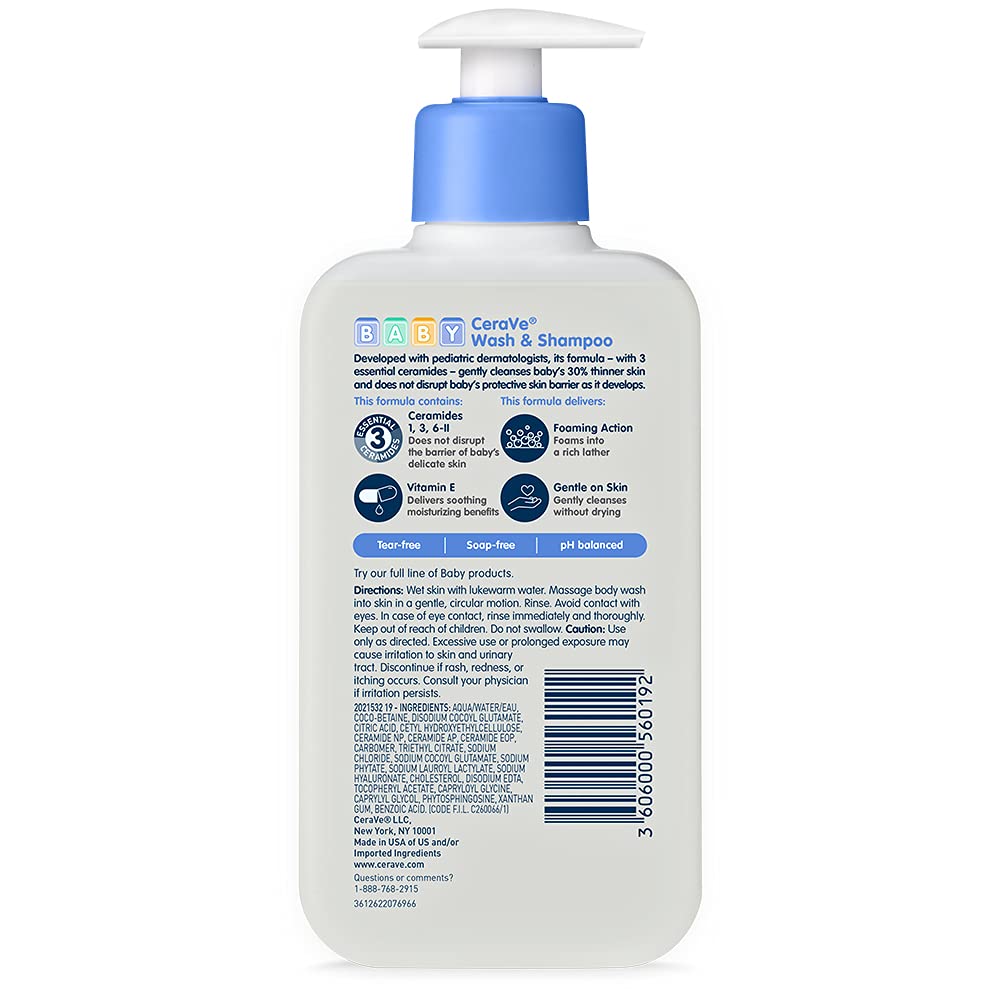 CeraVe Baby Wash & Shampoo, Fragrance, Paraben, & Sulfate Free Shampoo for Tear-Free Baby Bath Time, 8 Ounce - Image 8
