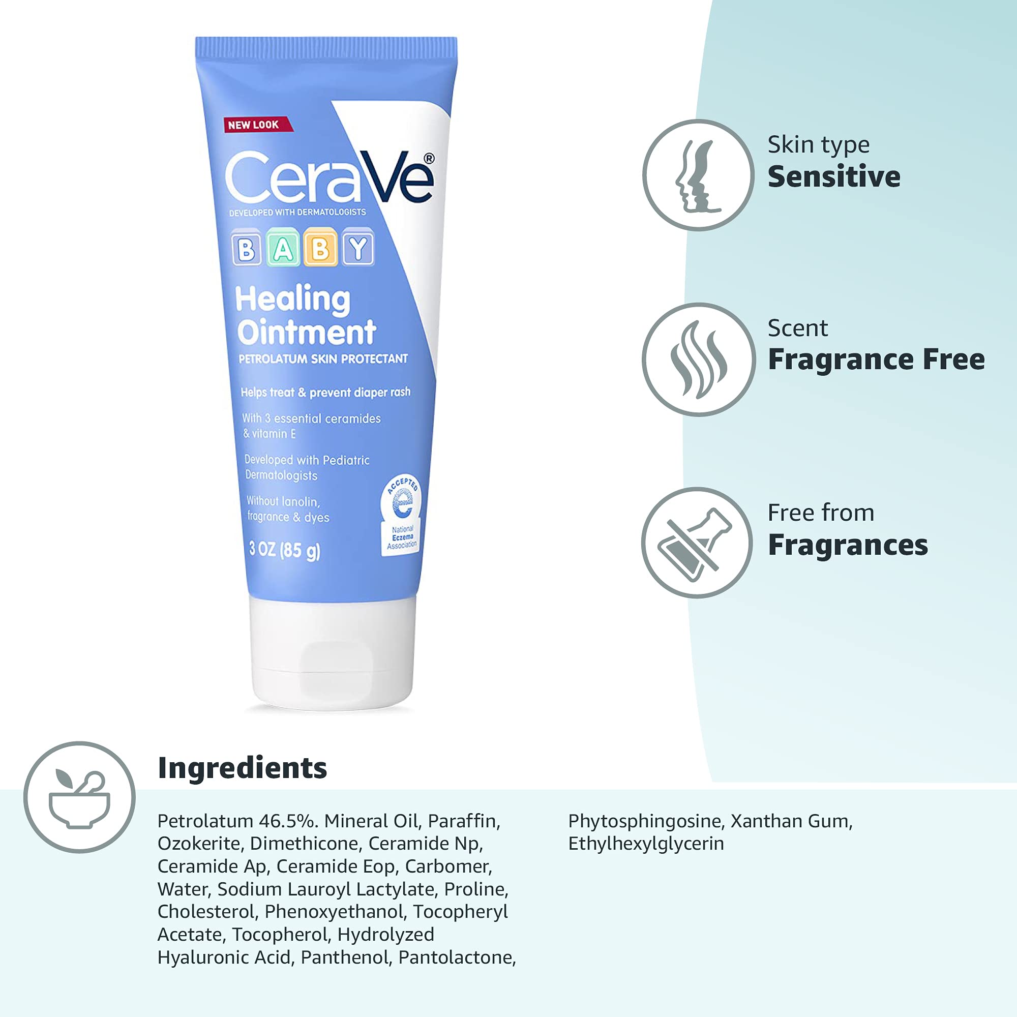 CeraVe Diaper Rash Cream, Baby Healing Ointment for Extra Dry, Cracked Skin, Diaper Cream with Ceramides & Vitamin E, Lanolin, Fragrance, Paraben, Dye, Phthalates & Sulfate Free, 3 Ounce - Image 12
