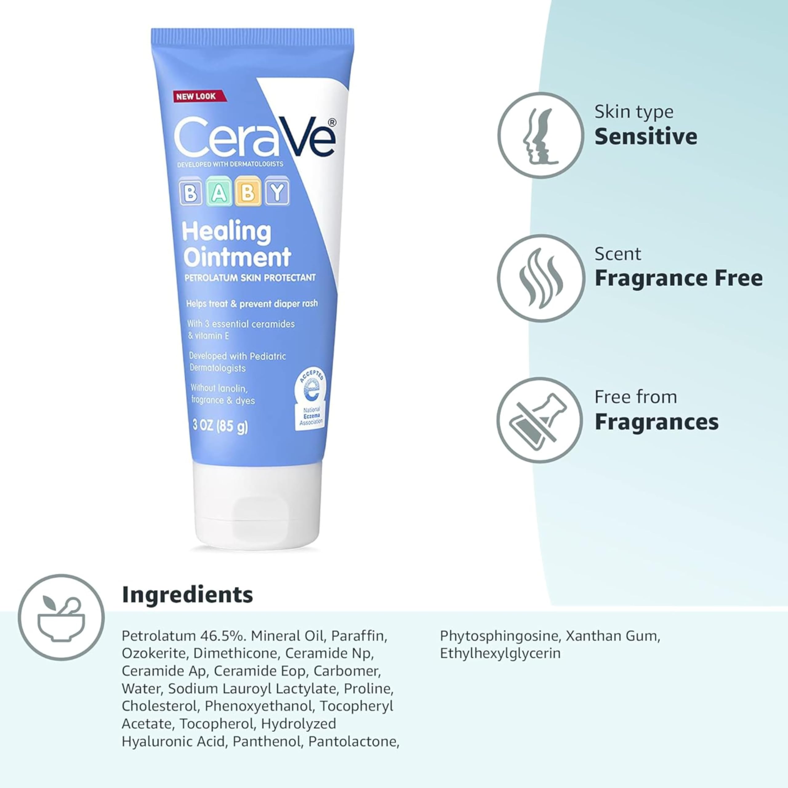 CeraVe Diaper Rash Cream, Baby Healing Ointment for Extra Dry, Cracked Skin, Diaper Cream with Ceramides & Vitamin E, Lanolin, Fragrance, Paraben, Dye, Phthalates & Sulfate Free, 3 Ounce - Image 9