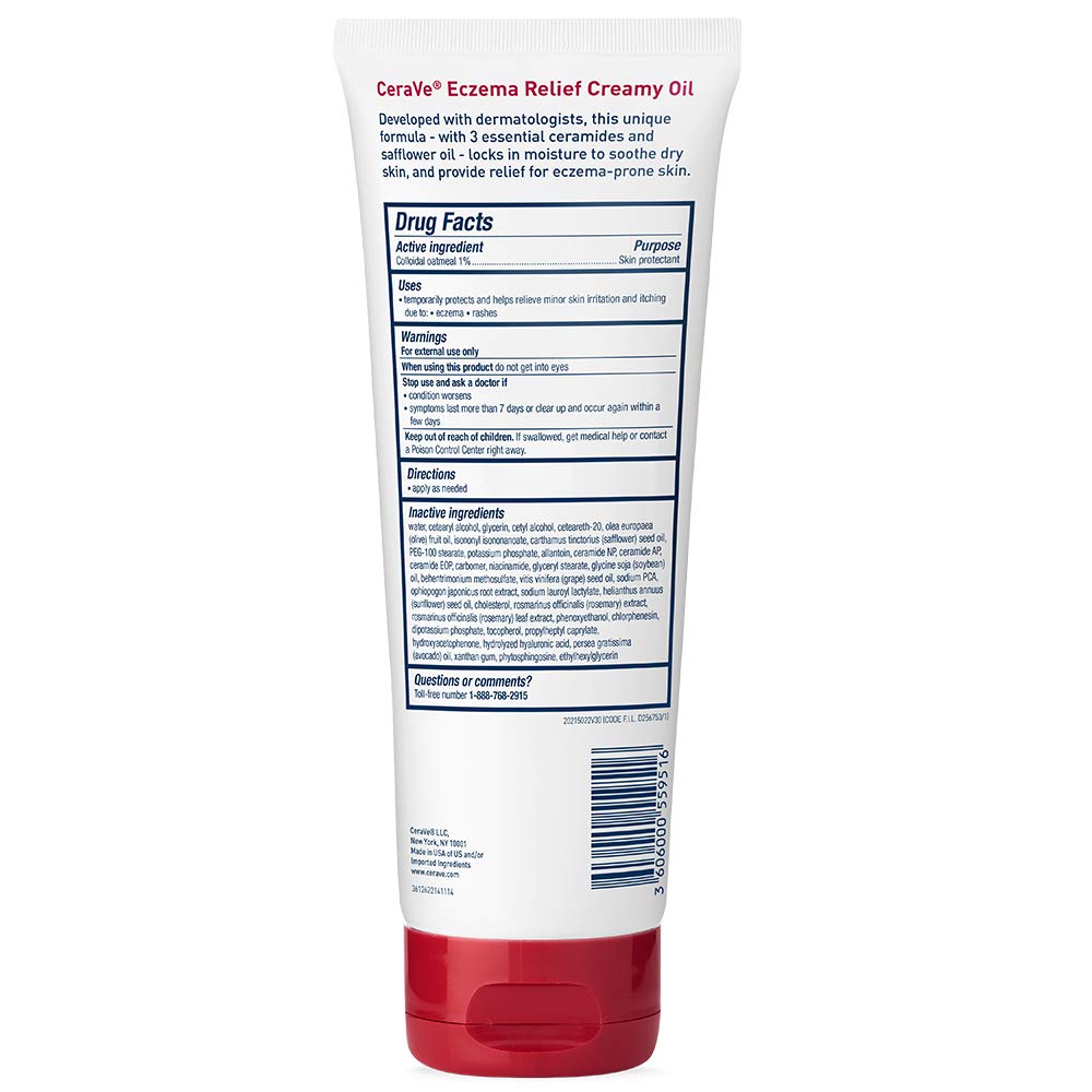 CeraVe Eczema Relief Creamy Body Oil, Eczema Calming Cream With Colloidal Oatmeal & Safflower Oil For Dry Skin & Itchy Skin Relief, Steroid Free & Paraben Free, 8 Ounce - Image 8