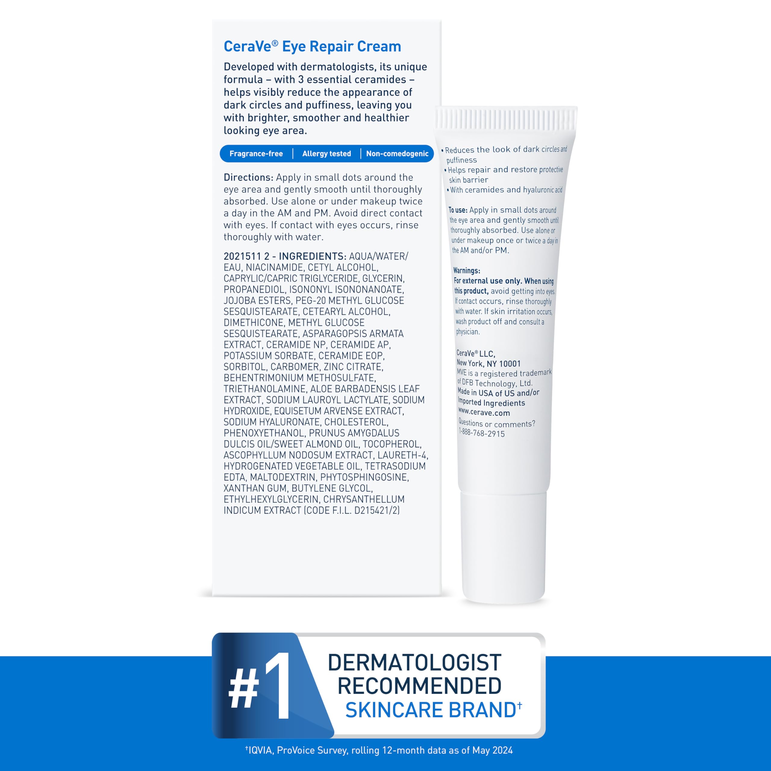 CeraVe Eye Repair Cream, Under Eye Cream For Puffiness And Bags Under Eyes, Hyaluronic Acid + Niacinamide + Marine Botanical Complex, Oil Free & Opthalmologist Tested - Image 7