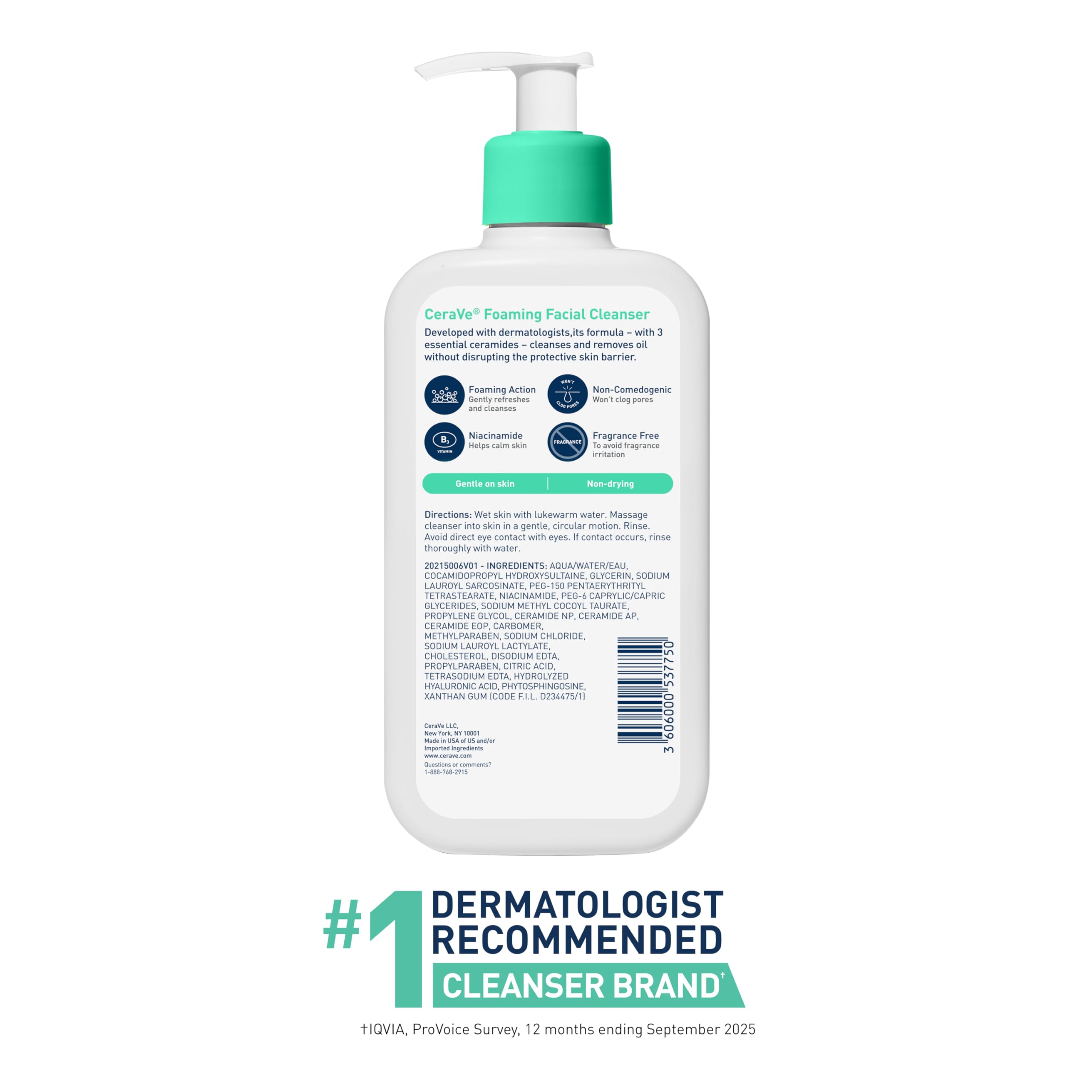 CeraVe Foaming Facial Cleanser, Daily Face Wash for Oily Skin with Hyaluronic Acid, Ceramides, and Niacinamide, Fragrance Free Paraben Free, 12 Fluid Ounce - Image 7