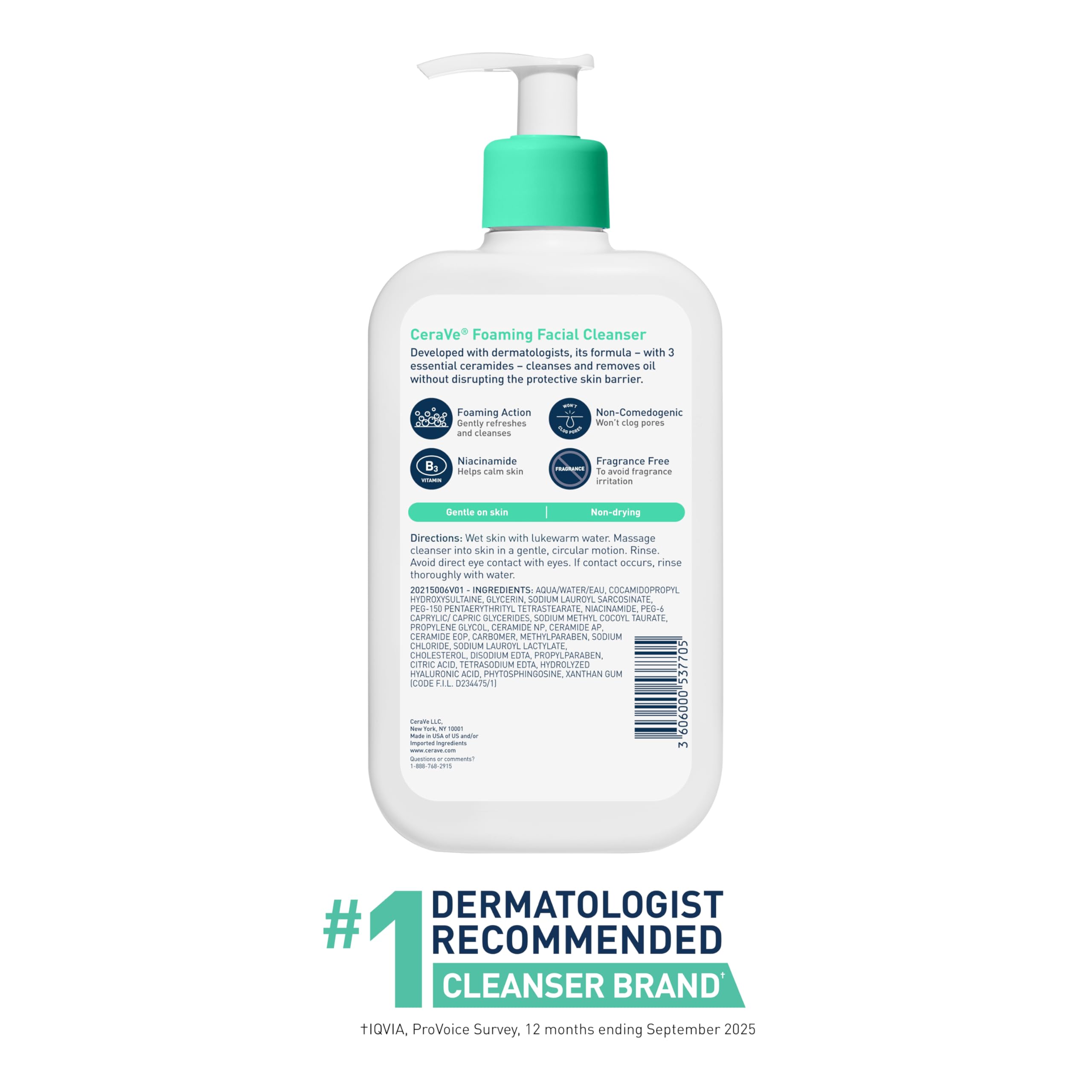 CeraVe Foaming Facial Cleanser, Daily Face Wash for Oily Skin, Hyaluronic Acid + Ceramides + Niacinamide, Fragrance Free & Paraben Free, Non-Drying Oil Control Face Wash, 16 Fluid Ounces - Image 7