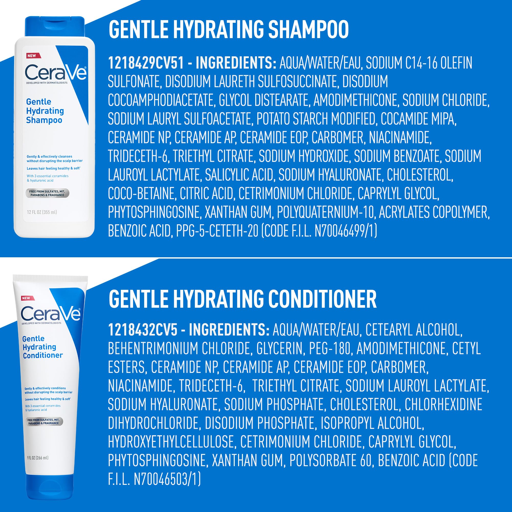 CeraVe Gentle Hydrating Shampoo and Conditioner Set, With Ceramides, Niacinamide & Hyaluronic Acid For Soft, Healthy Looking Hair & Scalp, Sulfate Free & Color Safe, For All Hair Types - Image 10