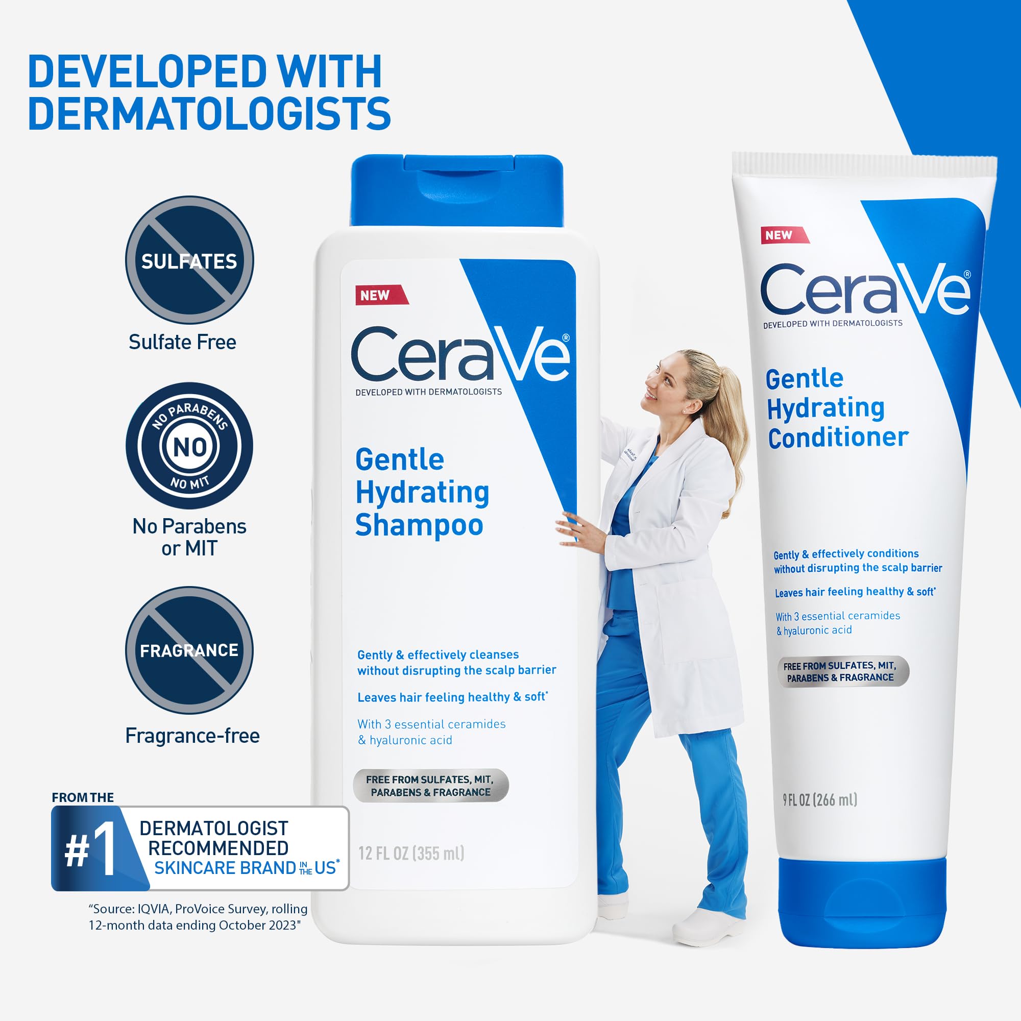 CeraVe Gentle Hydrating Shampoo and Conditioner Set, With Ceramides, Niacinamide & Hyaluronic Acid For Soft, Healthy Looking Hair & Scalp, Sulfate Free & Color Safe, For All Hair Types - Image 5