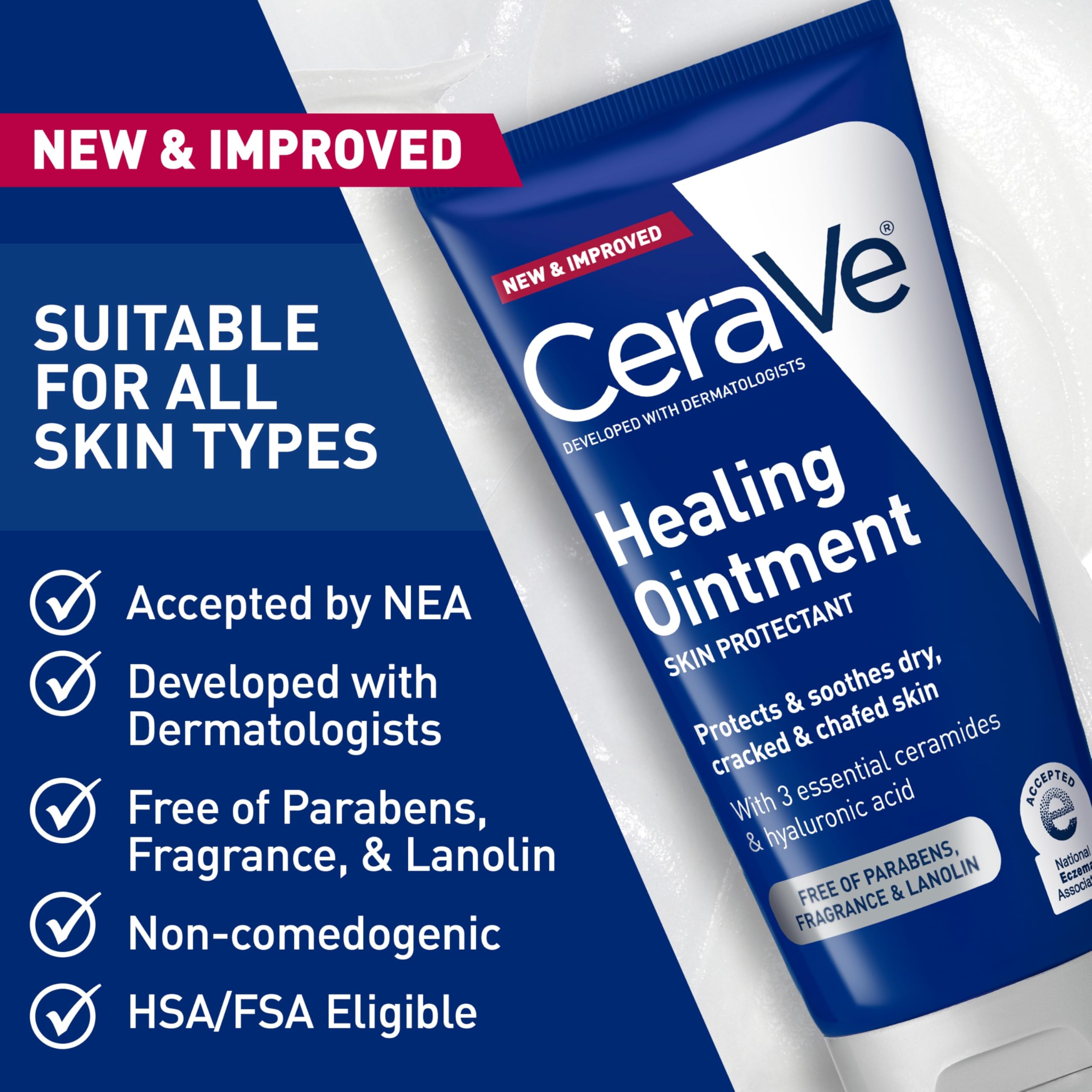 CeraVe Healing Ointment, Hydrating Skin Protectant With Petrolatum, Hyaluronic Acid & Ceramides, Face & Body Skin Barrier Repair For Cracked, Chafed, Dry Skin, Fragrance Free & Lanolin Free, 3 Oz - Image 3