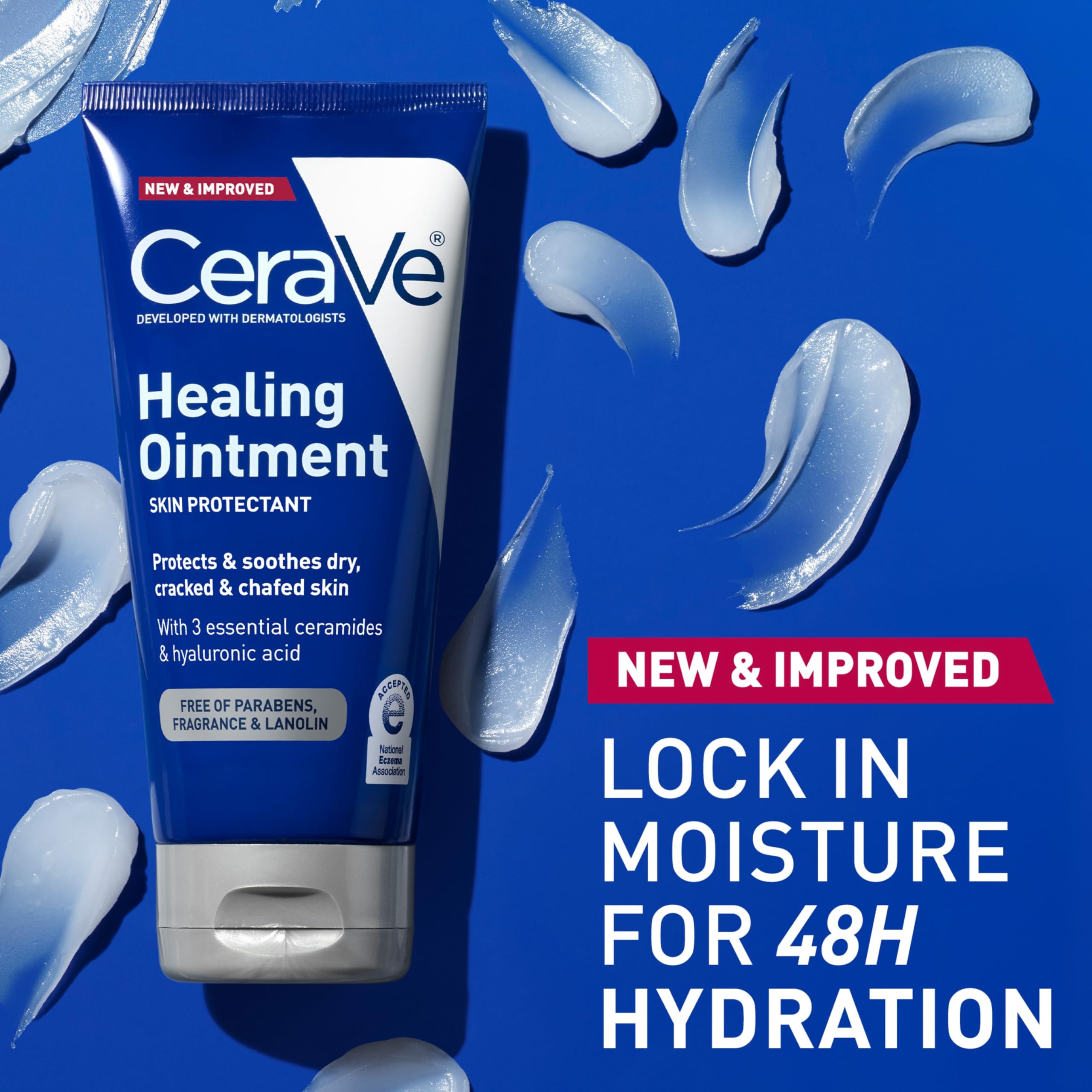 CeraVe Healing Ointment, Hydrating Skin Protectant With Petrolatum, Hyaluronic Acid & Ceramides, Face & Body Skin Barrier Repair For Cracked, Chafed, Dry Skin, Fragrance Free & Lanolin Free, 3 Oz - Image 6