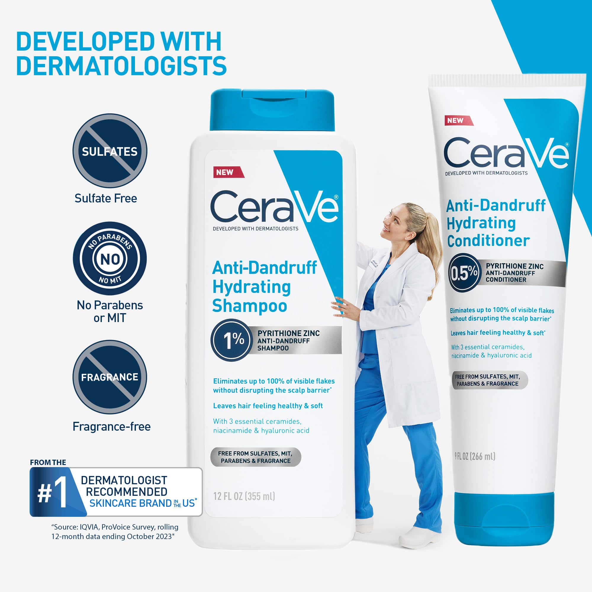 CeraVe Hydrating Anti Dandruff Shampoo and Conditioner Set, Pyrithione Zinc Dandruff Treatment With Ceramides, Hyaluronic Acid & Niacinamide, Helps Elimanate Flakes & Reduce Itchy Scalp - Image 6