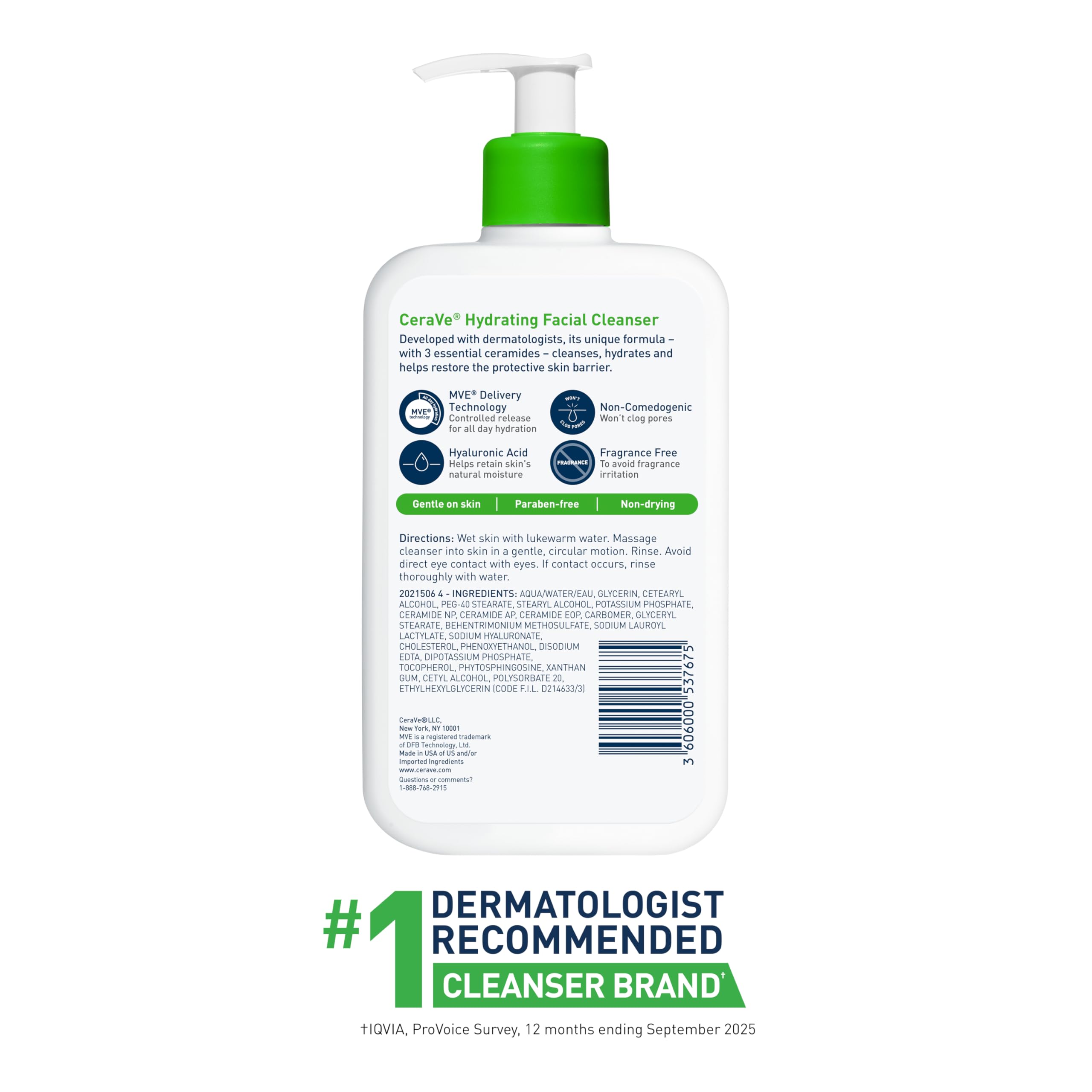 CeraVe Hydrating Facial Cleanser, Moisturizing Face Wash For Dry Skin, Hyaluronic Acid + Ceramides + Glycerin, Hydrating Cleanser For Normal To Dry Skin, National Eczema Association Certified - Image 7