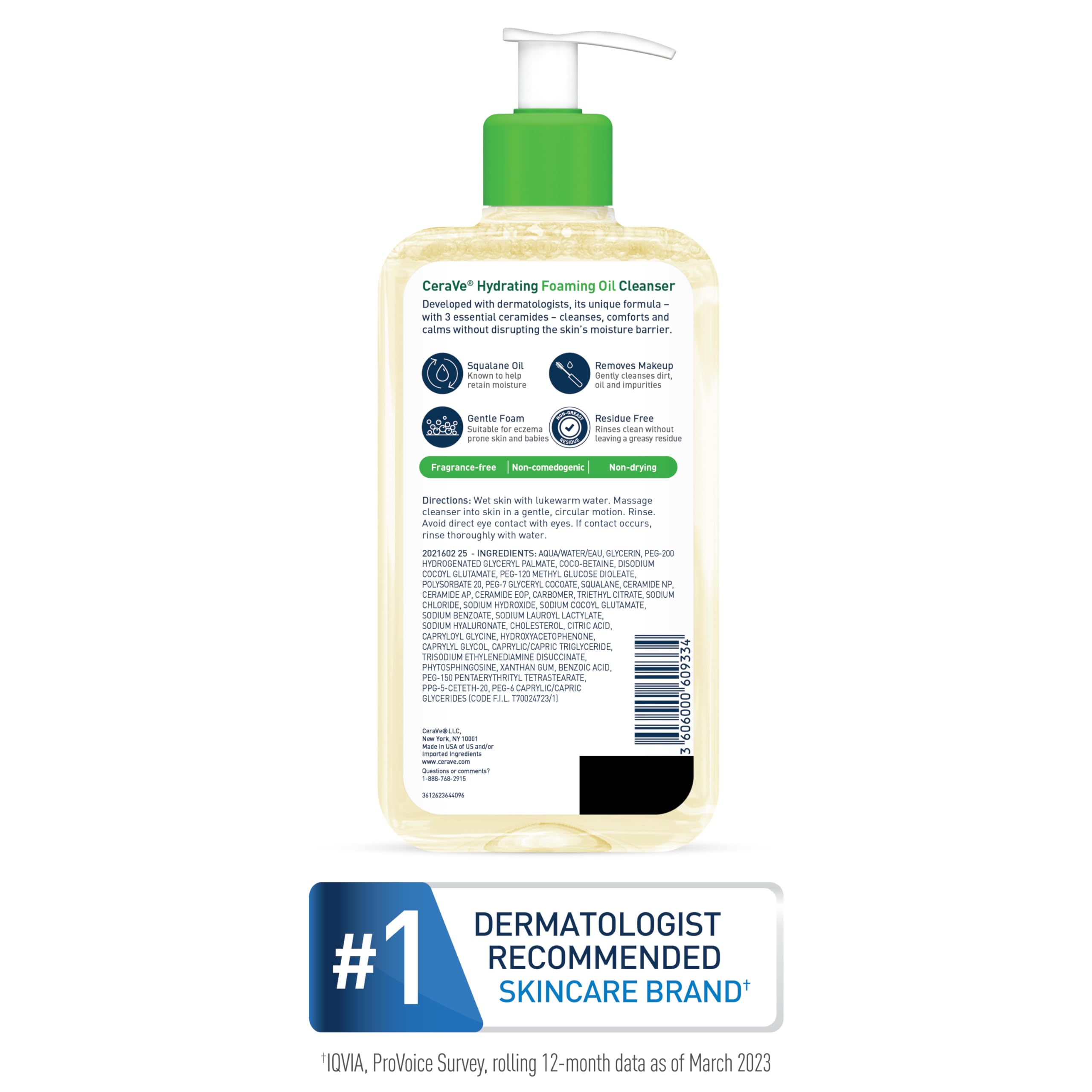 CeraVe Hydrating Foaming Oil Cleanser, Moisturizing Oil Cleanser for Face & Body, Squalane Oil + Hyaluronic Acid + Ceramides, For Dry to Very Dry Skin, Fragrance Free & Residue Free, 19 FL Oz - Image 10