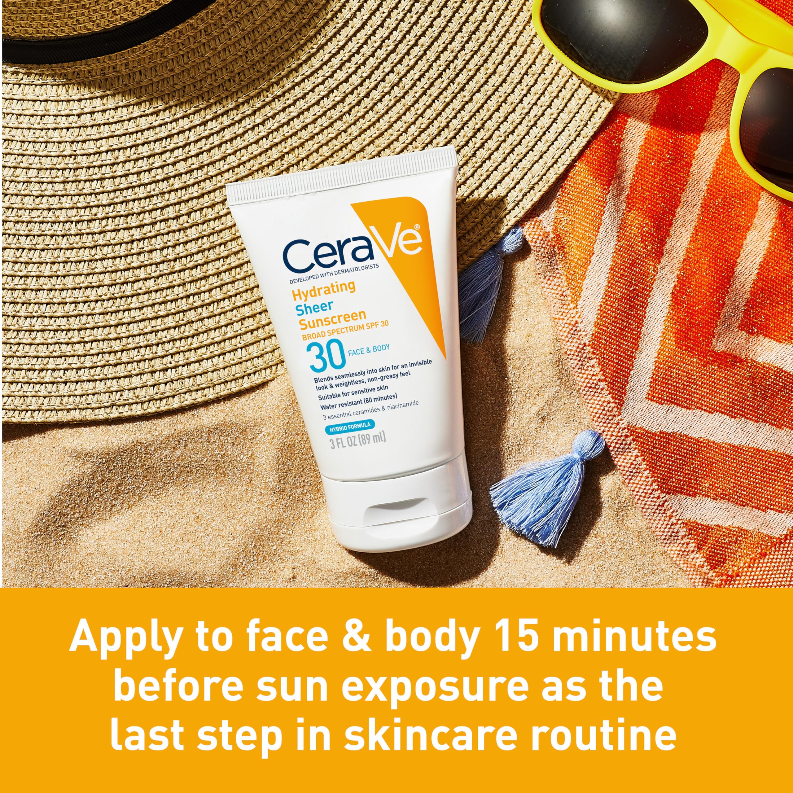 CeraVe Hydrating Sheer Sunscreen with SPF 30 for Face and Body, Mineral & Chemical Sunscreen for Men & Women with Zinc Oxide, Hyaluronic Acid and Ceramides, Paraben-Free + Fragrance-Free, 5 Ounces - Image 5