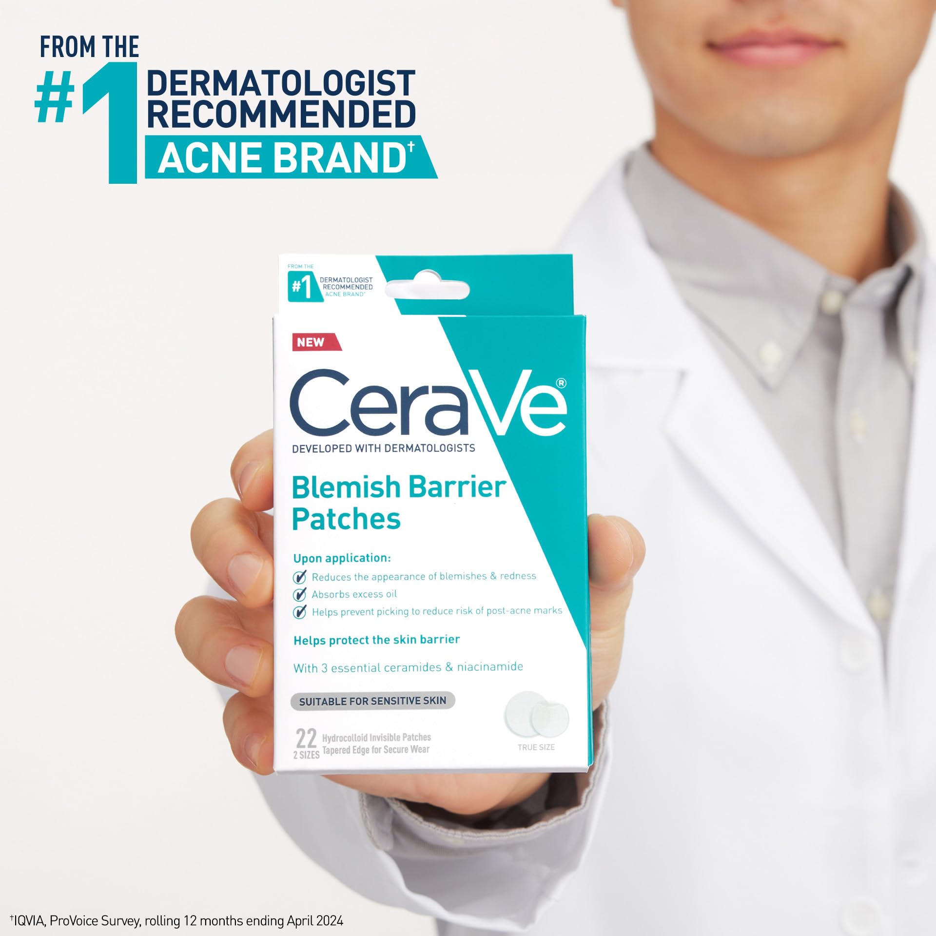CeraVe Hydrocolloid Blemish Patches, Oil Absorbing Spot Control with Ceramides and Niacinamide, Allergy-Tested & Suitable For Sensitive Skin, Ultra-Thin & Blends Into All Skin Tones, 22ct - Image 4