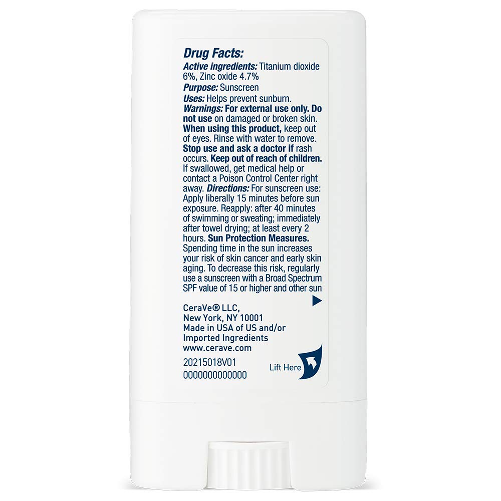 CeraVe Mineral Sunscreen Stick SPF 50, Broad Spectrum SPF + Hyaluronic Acid + Ceramides, Titanium Dioxide & Zinc Oxide, 100% Mineral Face Sunscreen Stick, Fragrance Free & Oil Free - Image 10