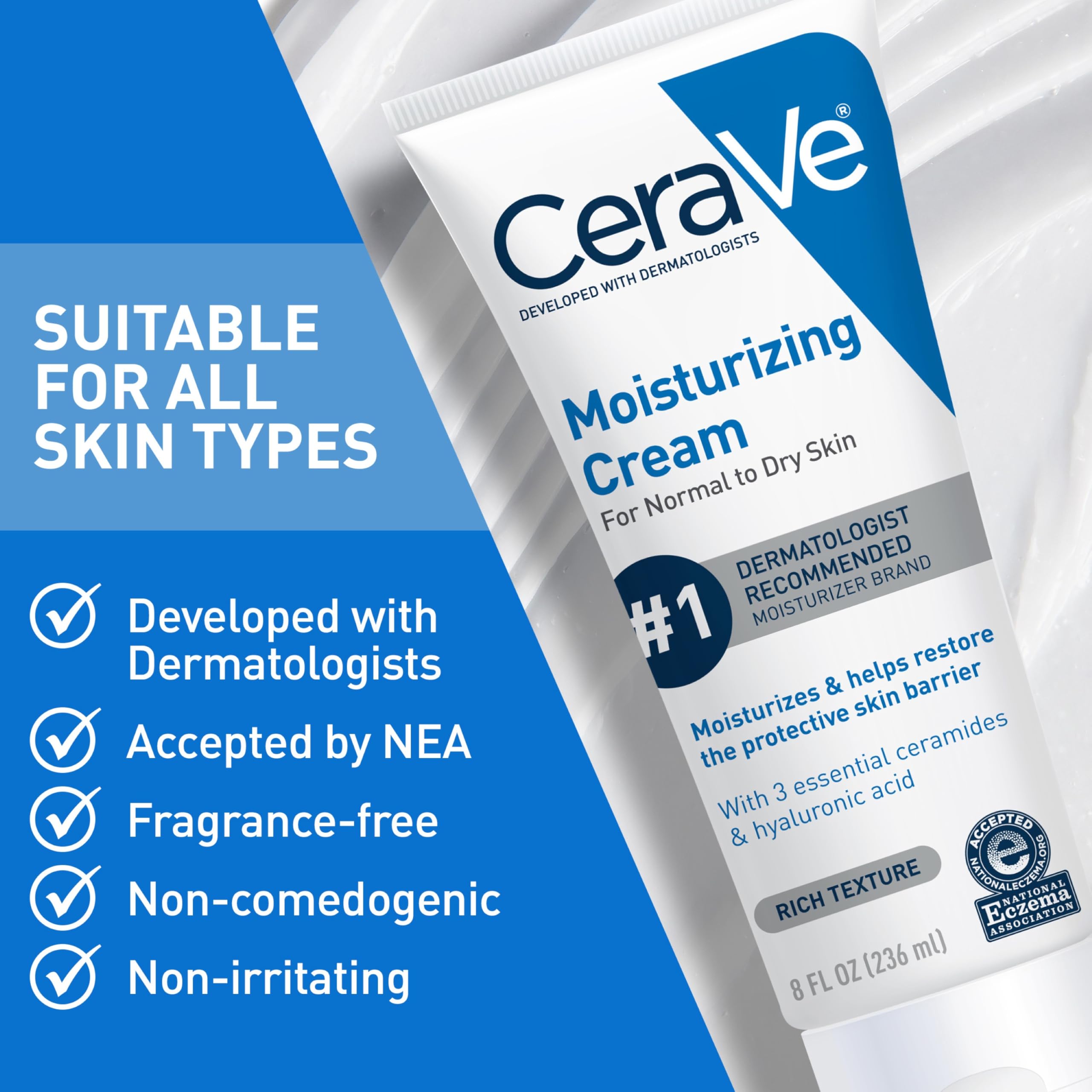 CeraVe Moisturizing Cream, Face Body Moisturizer, Normal to Dry Skin, 8 Fl Oz - Image 5