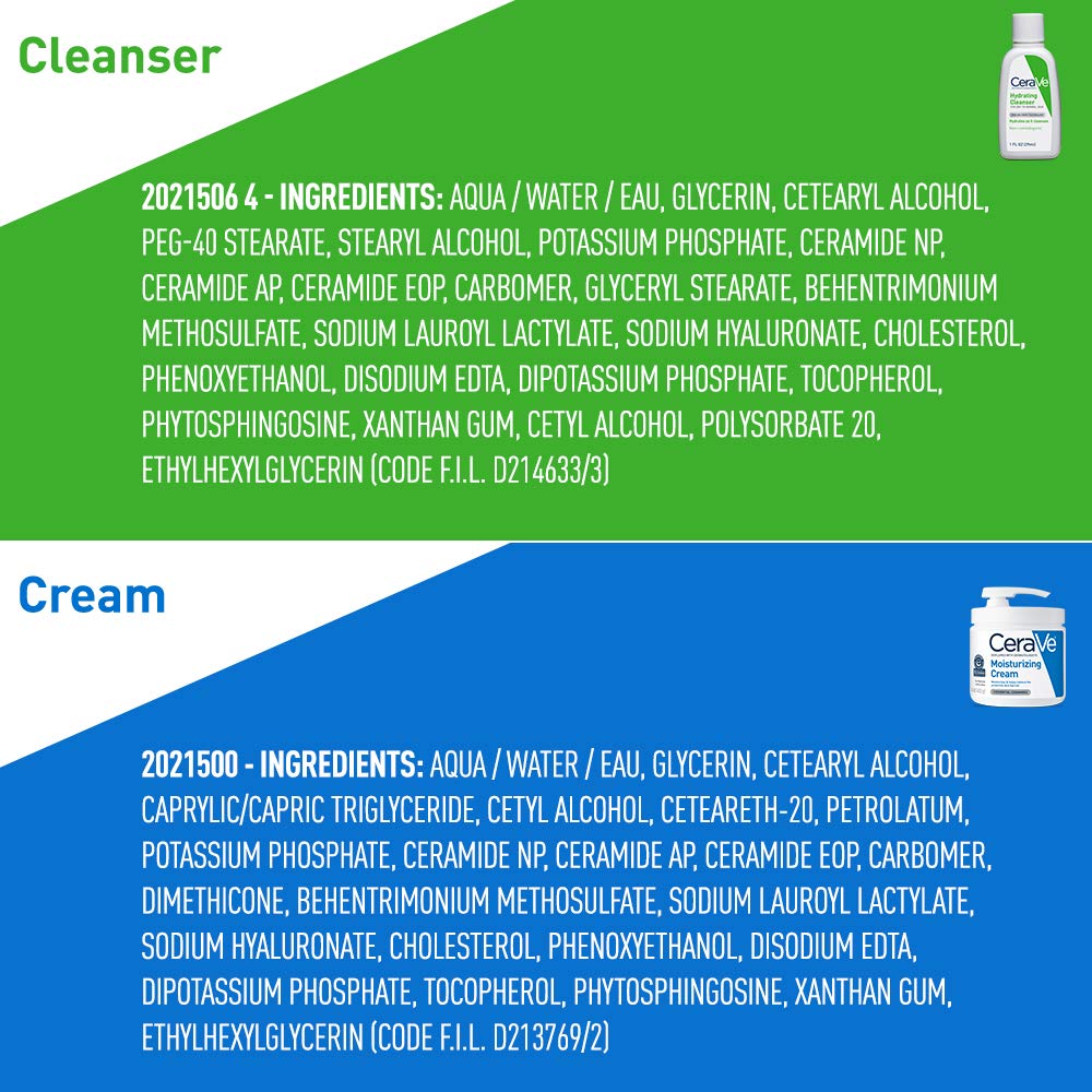 CeraVe Moisturizing Cream & Hydrating Facial Cleanser Skin Care Set, Combo Pack For Dry Skin Relief, Travel Essentials, 1oz Cleanser + 16oz Cream With Pump - Image 5