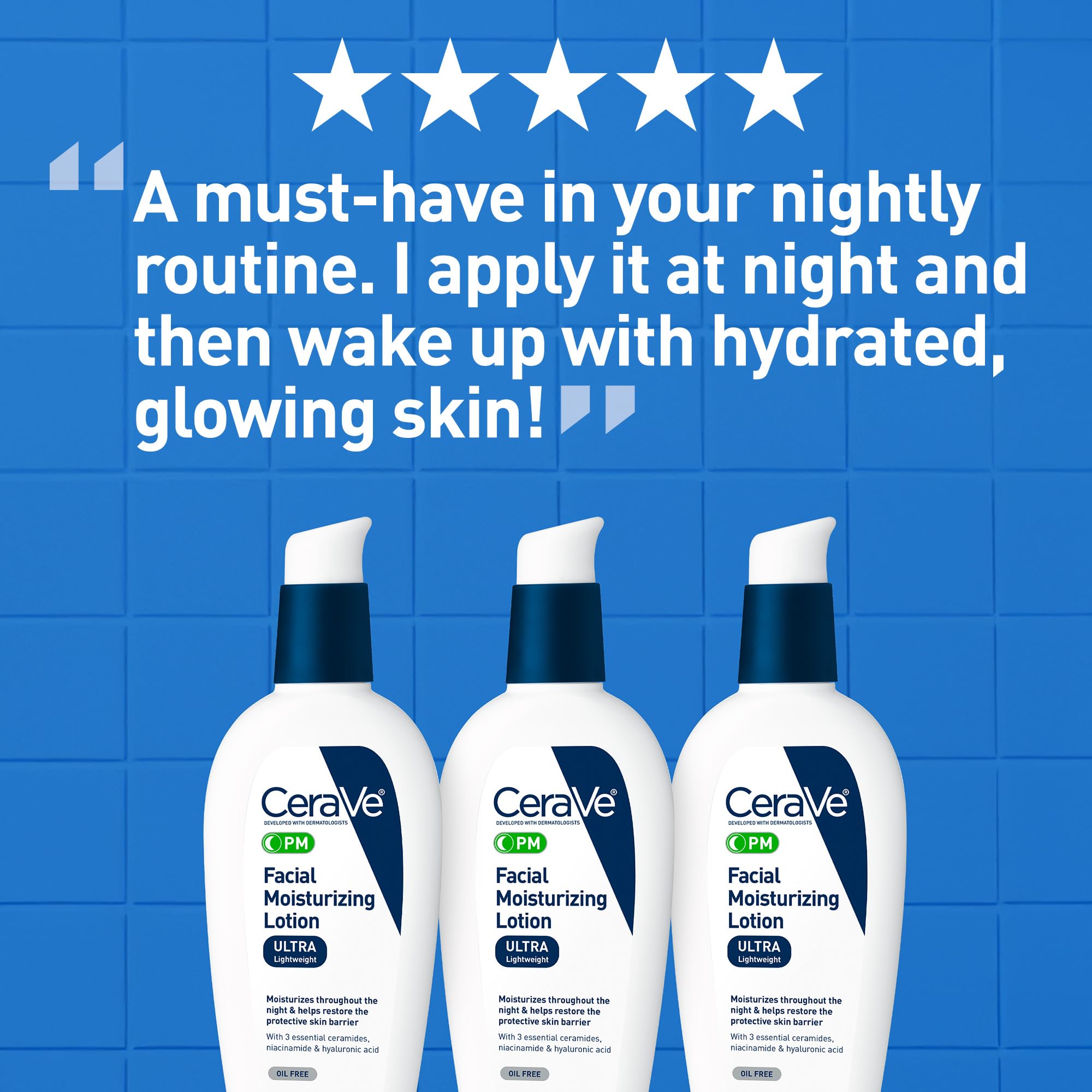 CeraVe PM Facial Moisturizing Lotion, Night Cream with Hyaluronic Acid and Niacinamide, Ultra-Lightweight, Oil-Free Moisturizer for Face, 3 Ounce - Image 5