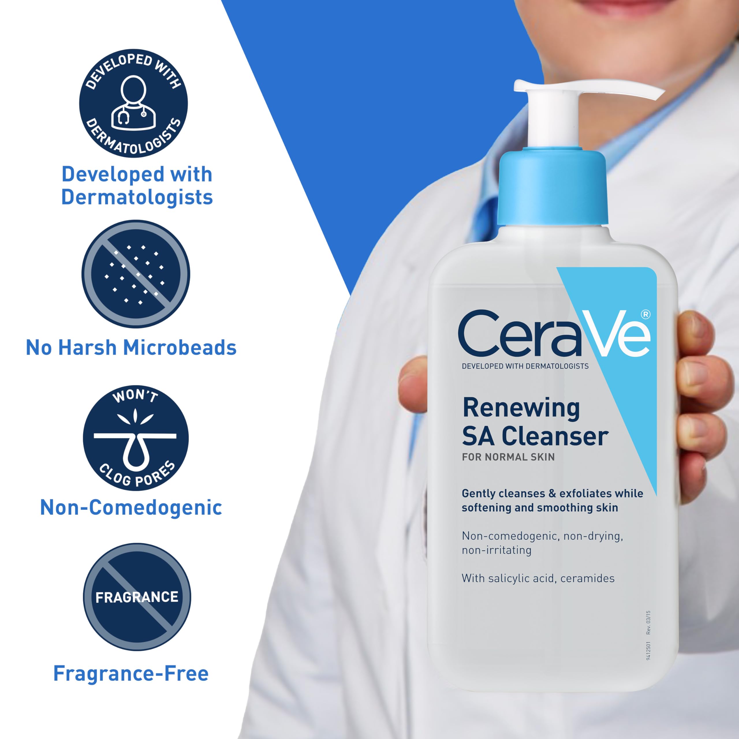CeraVe Renewing Salicylic Acid Cleanser, Formulated With Hyaluronic Acid, Niacinamide, & Ceramides, Gentle BHA Exfoliating Face Wash Smooths & Softens Skin, Non Comedogenic & Fragrance Free, 8 Ounce - Image 3