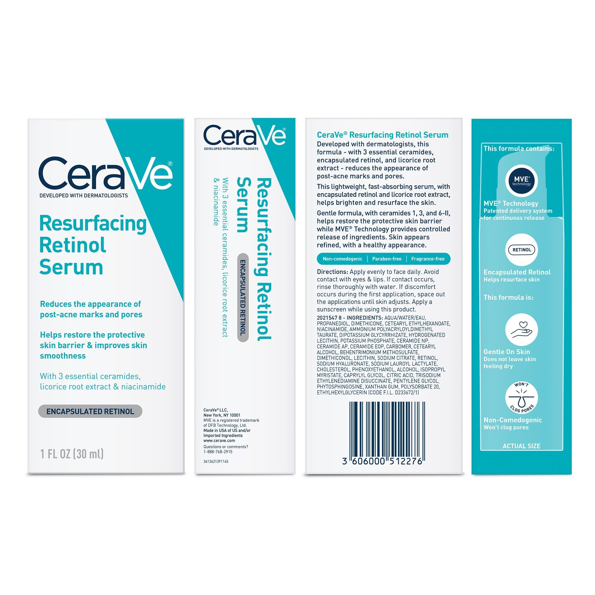 CeraVe Resurfacing Retinol Serum For Post Acne Marks, Formulated With Licorice Root Extract & Niacinamide, Brightening Serum & Pore Minimizer For Face, Post Acne Skin Barrier Repair, Non-Comedogenic - Image 8