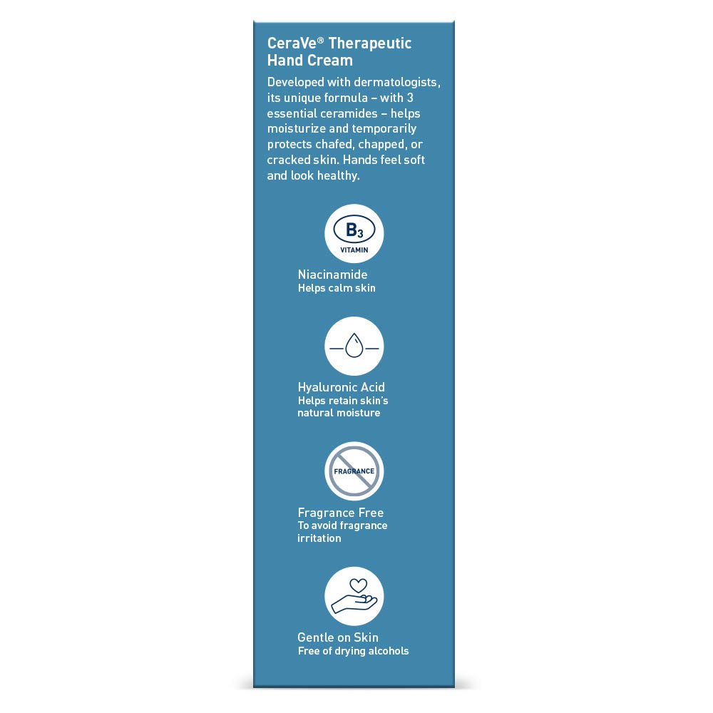 CeraVe Therapeutic Hand Cream for Dry Cracked Hands With Hyaluronic Acid and Niacinamide, Fragrance Free 3 Ounce - Image 11