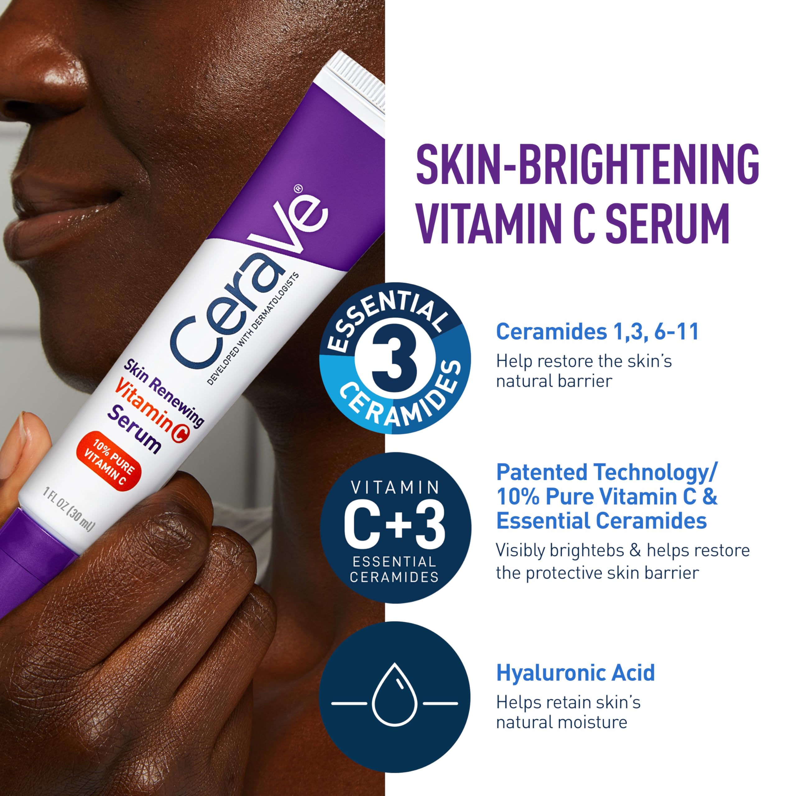 CeraVe Vitamin C Serum and Night Cream Skin Care Set, Brightening Serum with 10% Pure Vitamin C & Night Moisturizer with Peptides + Hyaluronic Acid, Travel Essentials, 1oz Vit C + 1.7oz Moisturizer - Image 3
